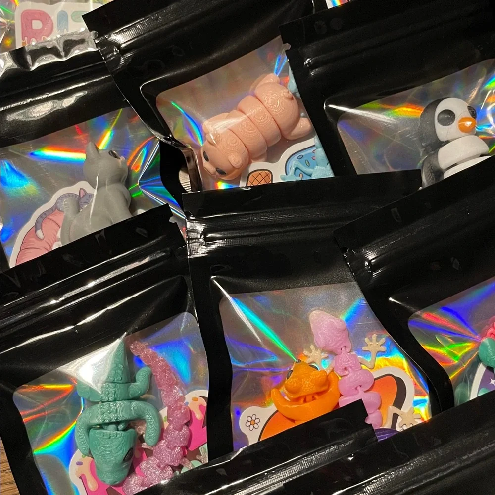 Pre-made 3-D printed animal & sticker combo, classroom prize, or gifting